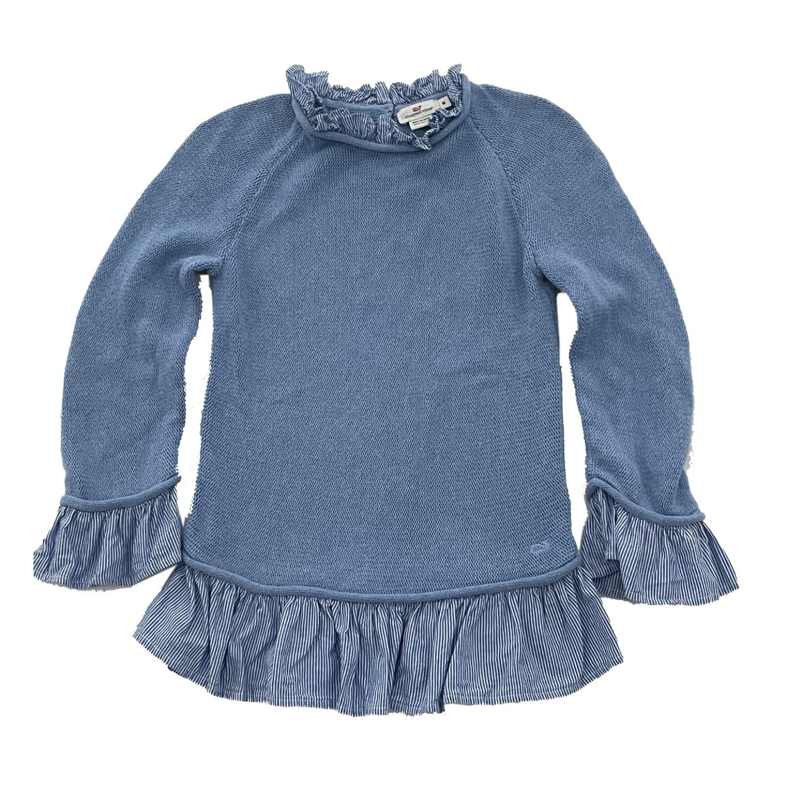 Vineyard Vines Blue Knit Long Sleeve Sweater Ruffle Rare Vintage Kids Medium